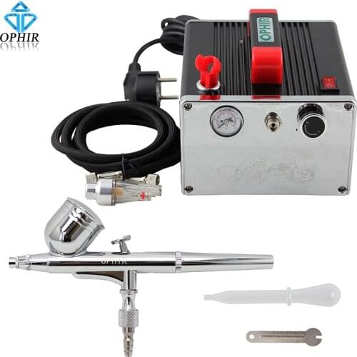 OPHIR Cake Decorating Airbrush Kit 0.3 mm Dual-Action Airbrush with Air Compressor for Eyebrow Pencil Makeup Nail Art_AC091+004A