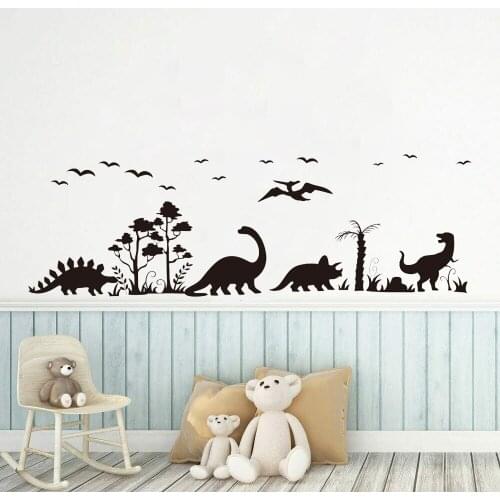 Dino Wall Sticker Vinyl Nursery Wall Decal Dinosaur Forest Tree Bird Animal Stickers for Baby Room Decor X867