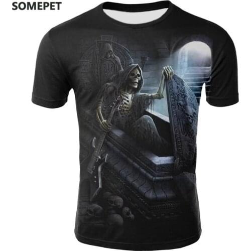 New Round Neck T-Shirt Skull T-Shirt Men And Women Fashion Hip-Hop T-Shirt Street Clothing Pullover T-Shirt Skull Print