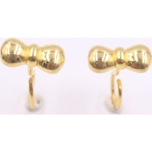 New Fine 24K Yellow Gold Earrings Women Luck Bowknot Stud Earrings 16x12mm / 1.5-2g