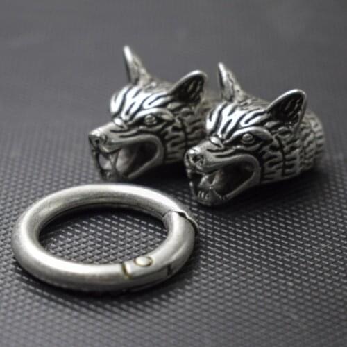 A Pair Viking Wolf Head Beads For Necklace Men Diy Jewelry Animal Beads
