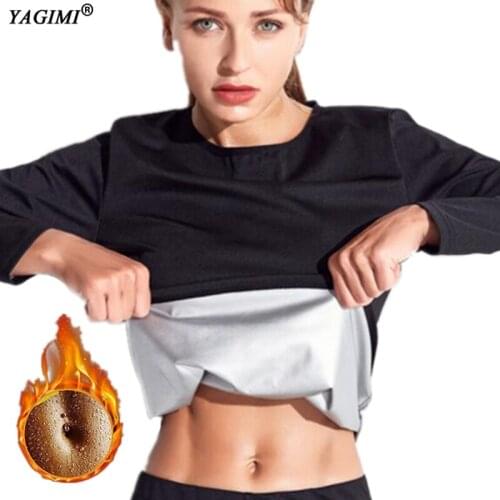 Silver Ion Coating Women Fat Burning Sweat T-shirt Full Sleeve O-neck Workout Fitness Tops Weight Lose Clothes