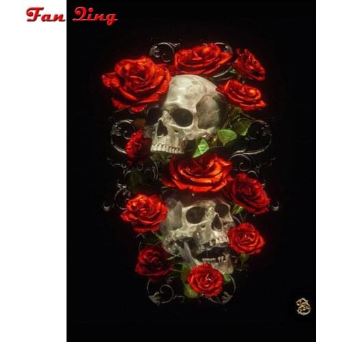 Full Square/Round Drill 5D DIY Diamond Painting Red Rose And Skeleton Picture 3D Embroidery Cross Stitch Mosaic Rhinestone