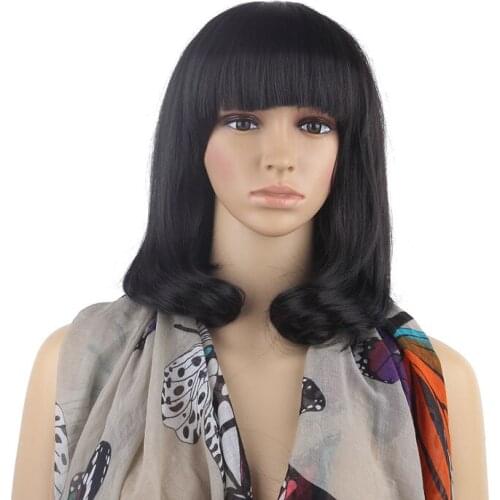 Hot heat resistant AA Party hair>>>Bob Style Women Synthetic Straight Neat Bangs Short Hair Full Wig