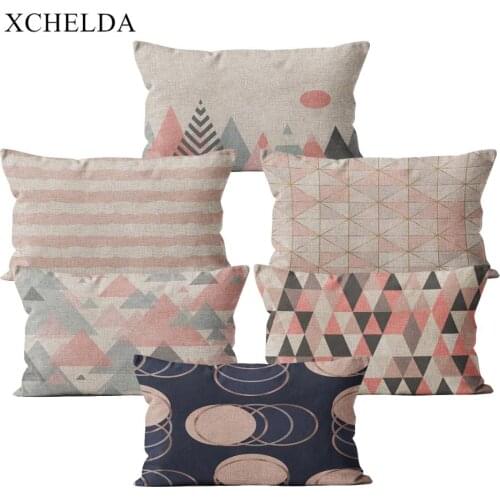 Throw Pillow Case Cotton Pink Pillowcase Pink Scandinavian Geometric 30*50 for Sofa Bedroom Beige fur Linen Cushion Cover