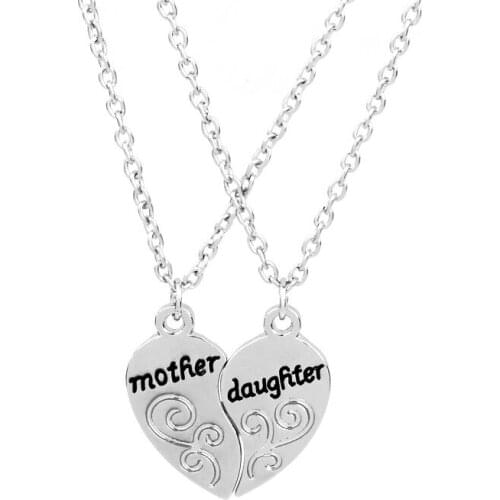 Silver Mother And Daughter Puzzle Heart Necklace Family Kinship MOM Jewelry Souvenirs Mothers day Gifts