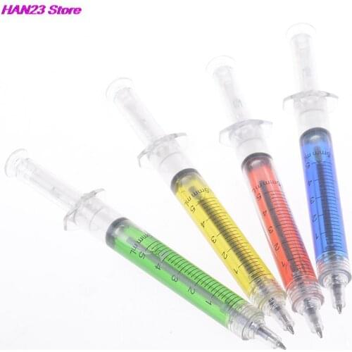 1Pcs Cute Creative Ballpoint Pen Syringe Flowing Liquid Blue Ink Ballpoint Pen Cute Stationery Office Supplies