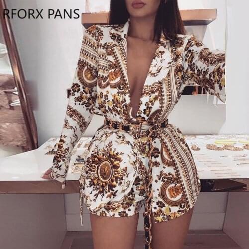 Plunge Colorful Print Long Sleeve Top & Shorts Sets