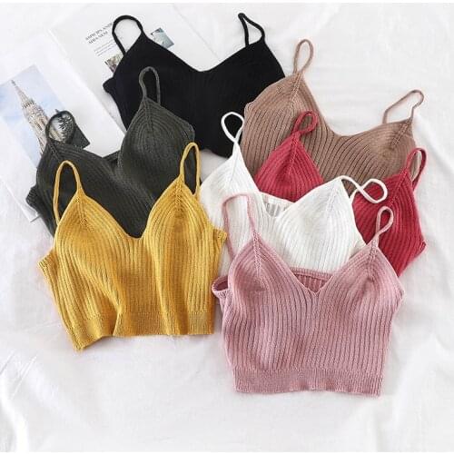 HELIAR Women Knitted Crop Tops Spaghetti Camis For Women Clothing 2021 Summer V-neck Strecthy Tops