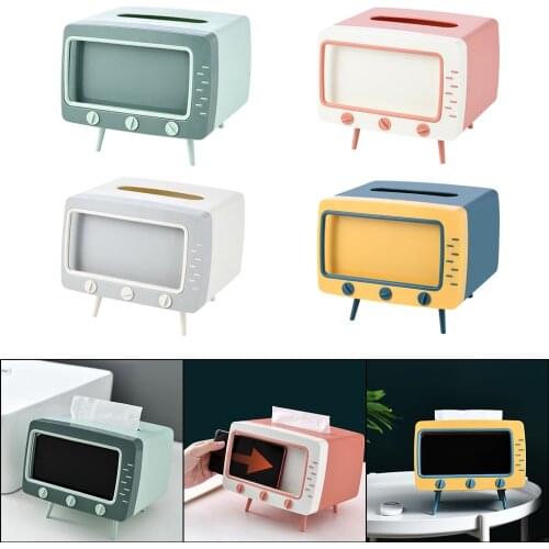 Creative 2 in 1 Multifunctional TV Tissue Box Mobile Phone Stand Holder Storage Case Organizer for Home Bedroom