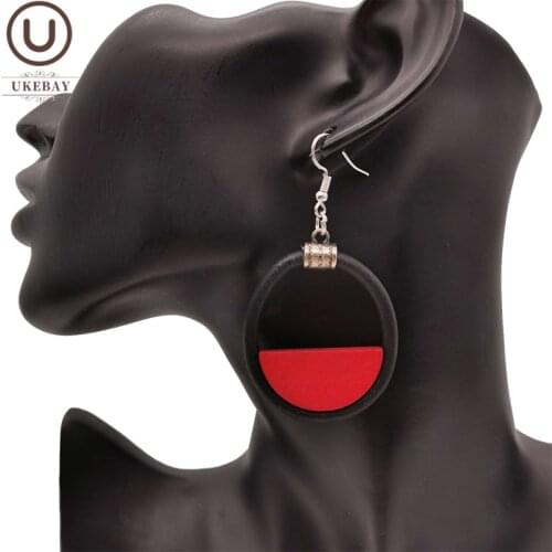 UKEBAY NEW Round Rubber Jewelry Wood Earrings For Women Drop Earrings Wooden Jewellery 4 Colors Ear Accessories Party Earring