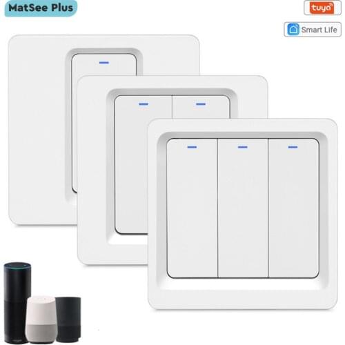 Tuya Smart Life WiFi Wall Switch 1 2 3 Gang Push Button Timer App Remote Control Works with Google Home Alexa