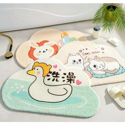 Bathroom Door Entrance Mat Cartoon Animal Bath Rug Bathroom Non-Slip Mat Toilet Mat Entrance Door Absorbent Mat Door Mat