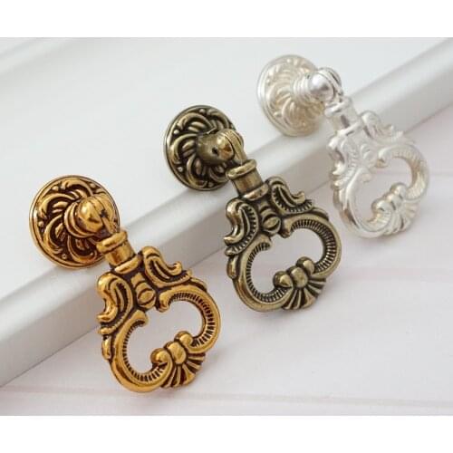 Dresser Knob Pull Drawer Knobs Handles Drop Ring Antique Bronze Brass / Vintage Style Kitchen Cabinet Handle Knocker Hardware