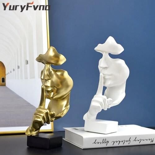 YuryFvna Silence is Golden Figure Statue Ornament Handcrafted Silent Men Statue Resin Abstract Sculpture Office Home Decor Gift