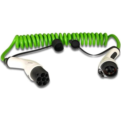 IEC 621962 16A 3 phase type 2 to type 2 EV fast charging green spring spiral cable