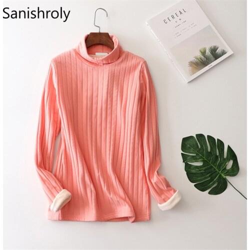 Sanishroly Women Turtleneck T-Shirts Tee Autumn Winter Warm Thick Velvet T Shirt Female Long Sleeve T Shirts Tops Plus Size S222