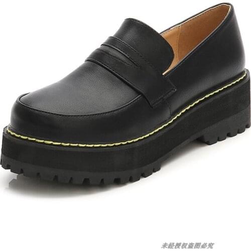 Womens Japanese School Slip on Brogue Oxfords Pumps Casual Cosplay Shoes Uniform Maid Lolita Block Chunky Heel Girls Plus Size