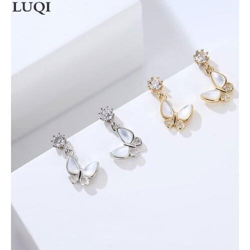 Womens Fashion S925 Silver Platinum Plated Opal Butterfly Temperament Stud Earrings 393