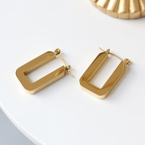 Simple Statement U Shape Gold Plated Stainless Steel Earrings For Women Fashion Jewelery Long Dangle 2021 New