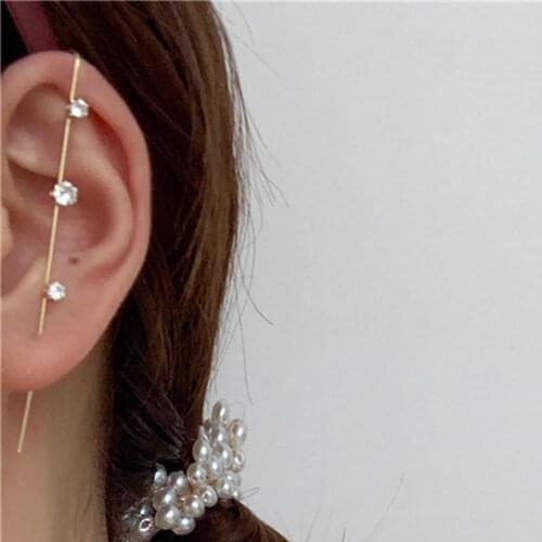 1Pc Women Stylish Ear Wrap Crawler Hook Earrings Surround Diagonal Inlaid Piercing Earring Street Popular Hip Hop Ear Jewelry