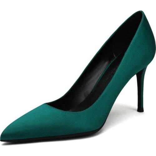 Women Pumps Heeled Shoes Blue Silk Pointed Toe Sexy High Heel Shoes Stiletto High Heels Ladies Big Size 42 Shoes N0024