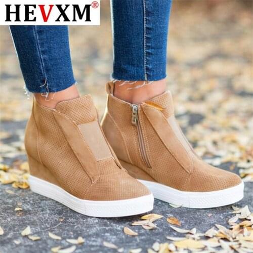 Plus Size Women Sneakers Wedges Shoes Suede Platform Wedges Side Zipper Female Pumps Height Increased Ladies Casual Women Shoes