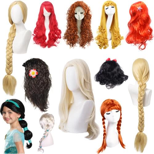 Women Children Princess Elsa Cosplay Wig Silver White Hair Snow Queen Anna Cosplay Long Wig Christmas Synthetic Hair Christmas