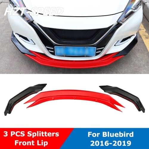 3 PCS ABS Black Front Bumper Lip Shovel Diffuser Protector Spoiler For Bluebird 2016-2019