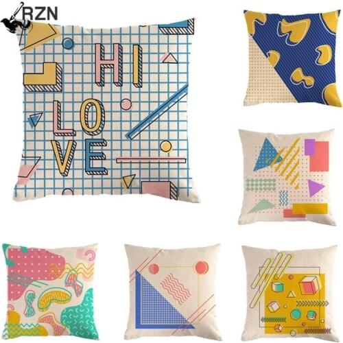 45cm*45cm Cushion cover watercolor memphis geometric pattern linen/cotton pillow case Home decorative pillow cover