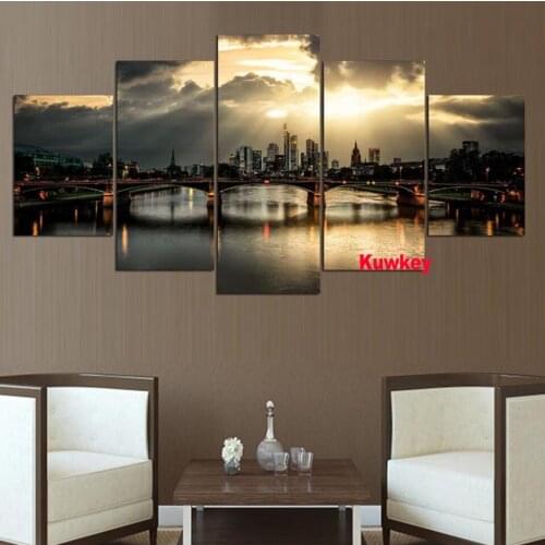5 Panel Full Drill Square/Round DIY Diamond Painting"Germany Frankfurt Bridge Landscape"Diamond Embroidery Rhinestone Art