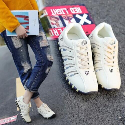 Big Size PU Leather Slip Resistant Women Running Shoes Womens Summer Sneakers Woman Sport Shoes Sports Woman Beige Tennis D-425