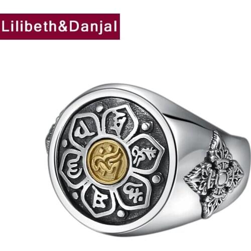 Buddha Ring 100% Real 925 Sterling Silver fine Jewelry Ethnic Peace Lucky Money Mantra Rotatable Ring 2018 Valentines Day R81