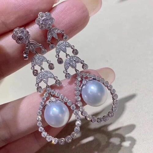 D319 Pure 925 Sterling Silver Fine Jewelry Fresh Water White Round Pearls 8-9mm Dangle Earrings for Women Fine Pearl Earrings