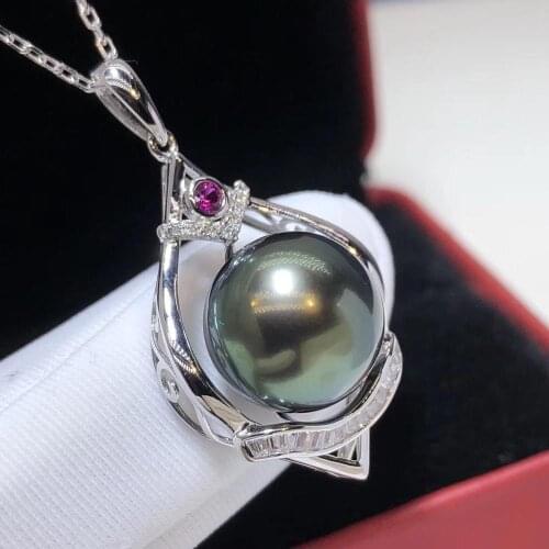 D319 Fine Jewelry 18K Gold 11-12mm Natural Ocean Sea Tahiti Black Pearl Pendant Necklaces for Women FIne Pearls Pendants