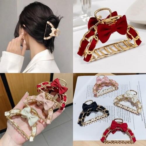 Elegent Gilr Large Metal Claw Clip For Thick Hair With Small Bow For Women