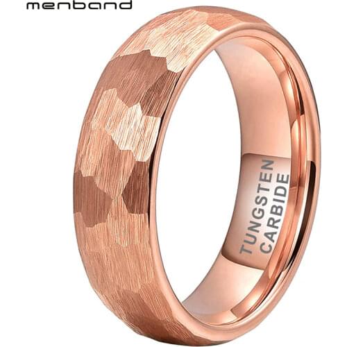 Hammer Ring Rose Tungsten Women Wedding band With Multi Faces And Brushed Finish 6MM Comfort Fit