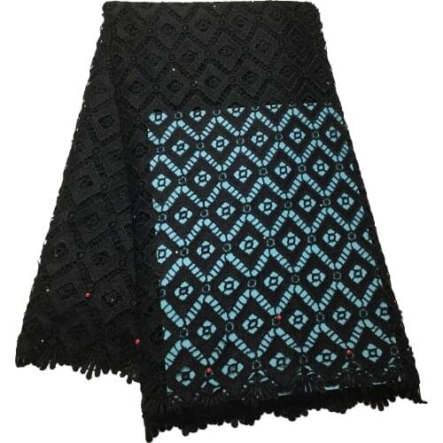 Square Pattern Jacquard Hot Drilling Pearl Cotton African Lace Fabrics Quality Hollow Out Mesh Cloth For Dress 1612C6