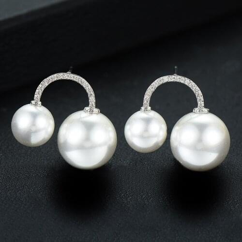 LARRAURI 2020 New Design Fashion Jewelry Luxury Cubic Zircon Stud Earrings For Women Charms Elegant Women Pearl Earrings