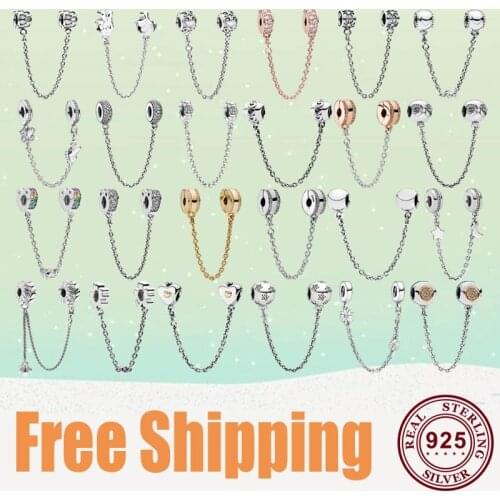 New High-quality S925 Sterling Silver Love Safety Chain Fit Original Pandora Bracelet & Necklace Diy Ma'am Jewelry