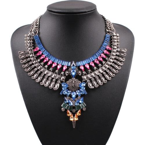 New Arrival Fashion Colorful Crystal Vintage Alloy Brand Chunky Statement Necklace for Women Popular Gift Jewelry