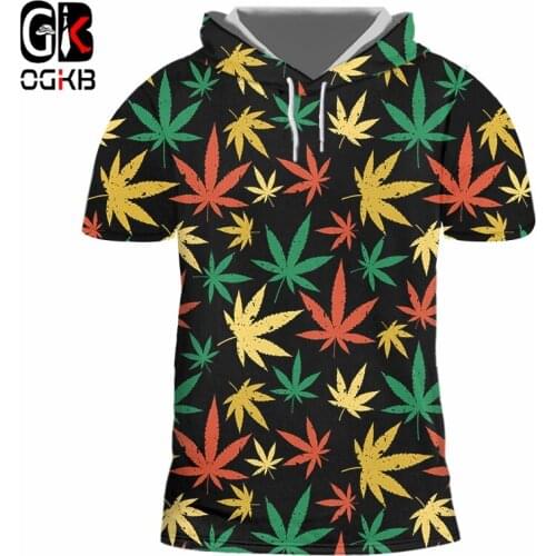 OGKB 3d Print Hooded T Shirts Maple Colorful Leaf Streetwear Weed Plant Men Women Fashion T-shirt Harajuku Plus Size Homme Top