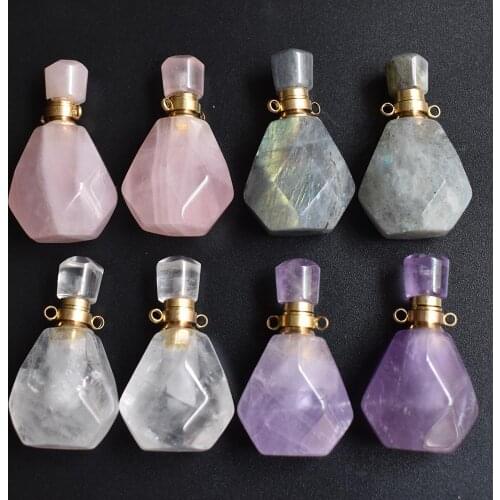 Wholesale 2pcs/lot fashion natural labradorite stone amethysts Perfume bottle Necklace pendants for Jewelry accessories Making
