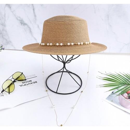 Necklace detachable summer fedora hat sun hat female 2021 new flat brim sun hat outdoor wild travel flat top hat wholesale