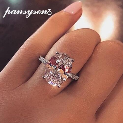 PANSYSEN 100% 925 Sterling Silver 9ct Oval Cut Created Moissanite Diamond Wedding Engagement Ring Bridal Wedding Jewelry Gifts