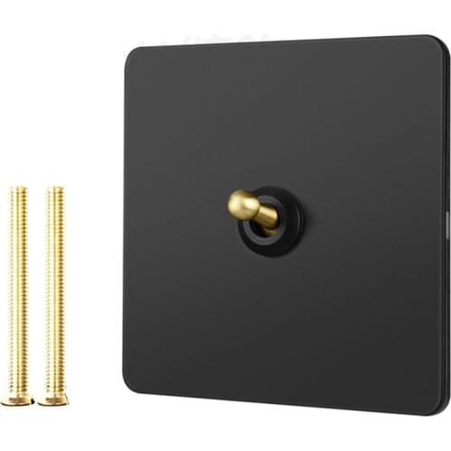 1-4 Gang 2 Way Retro Brass Toggle Switch Black Stainless Steel Panel Wall Light Switch EU Socket