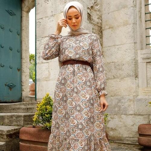 Ruffle Detailed Floral Pattern Dress Turkey Muslim Fashion Hijab Islam Clothing Dubai Istanbulstyles Istanbul 2021
