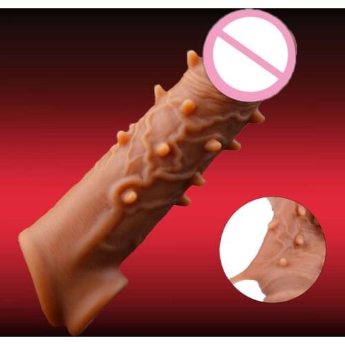 Sex Shop Realistic Condoms For Men Reusable Penis Sleeve For Male Extender Dildo Enhancer Enlargement Condom Male Cock Sex Toys