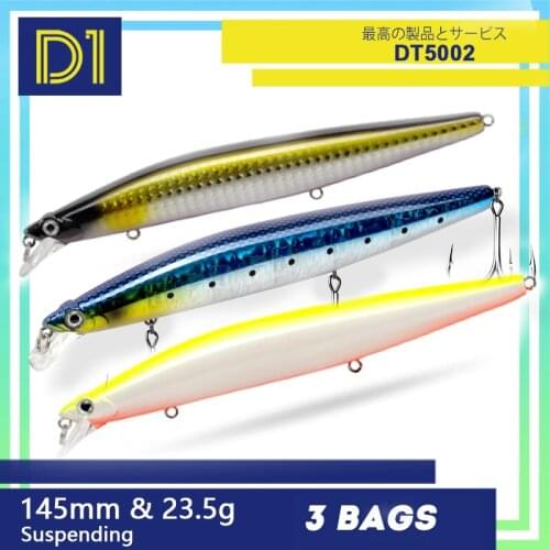 D1 Fishing Minnow Lure 145mm/23.5g 3pcs suspending Silent Assassin wobbler Luminous saltwater crankbait japan snapper seabass