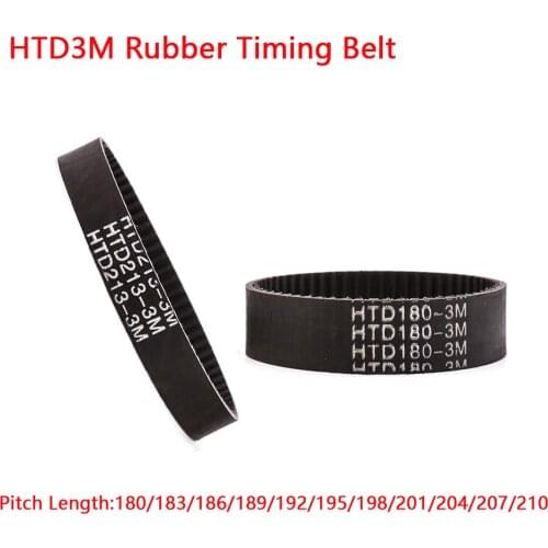 Rubber Timing Belt HTD3M-180/183/186/189/192/195/198/201/204/207/210 Pitch 3mm Width 10mm High Transmission Efficiency